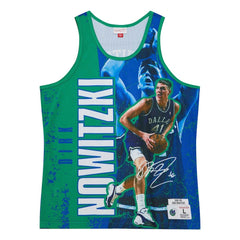 Dirk Nowitzki Dallas Mavericks Hardwood Classics Player Burst Tank Top Blue - Mitchell & Ness