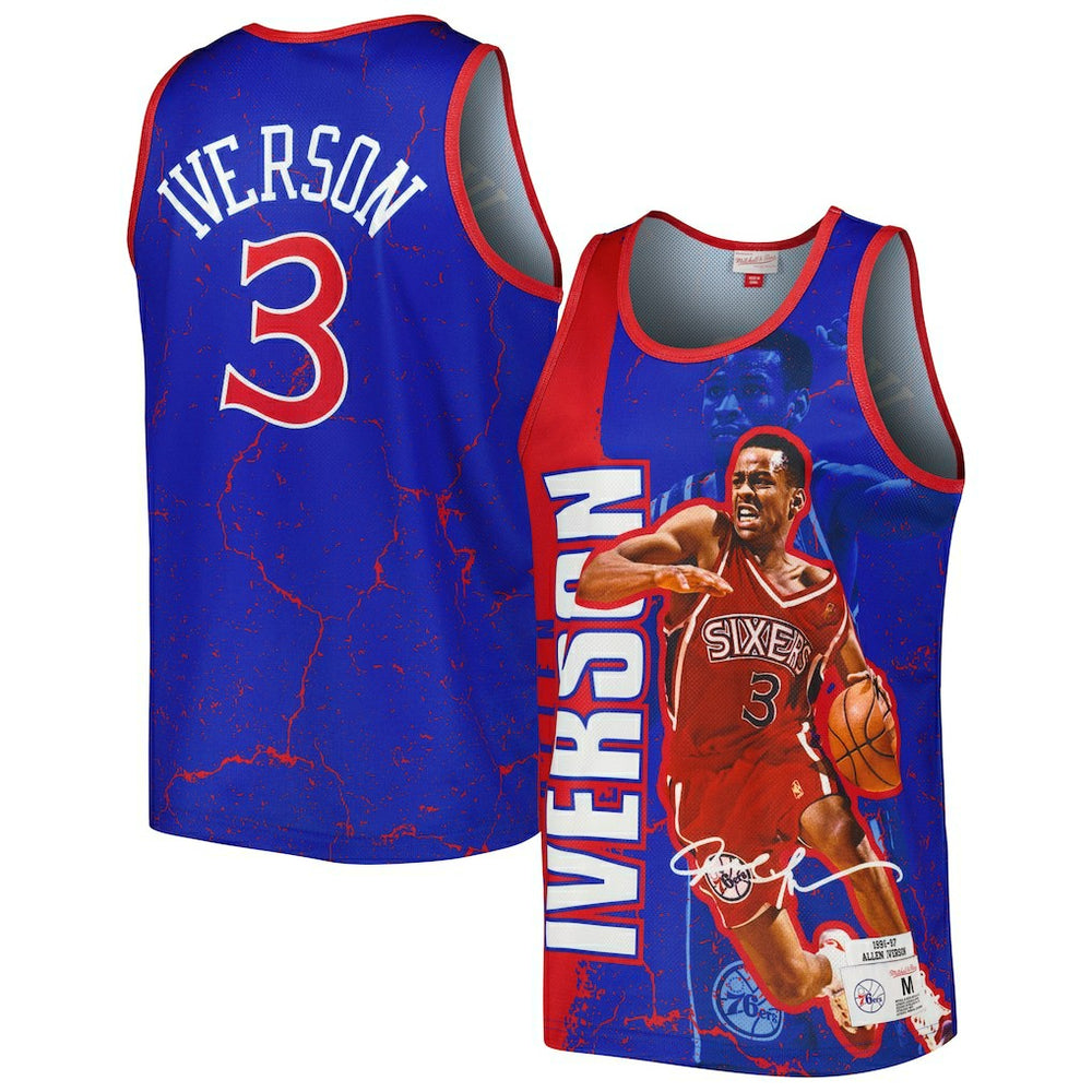 Allen Iverson Philadelphia 76ers 1996-97 Hardwood Classics Player Burst Tank Top Royal - Mitchell & Ness