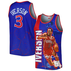 Allen Iverson Philadelphia 76ers 1996-97 Hardwood Classics Player Burst Tank Top Royal - Mitchell & Ness