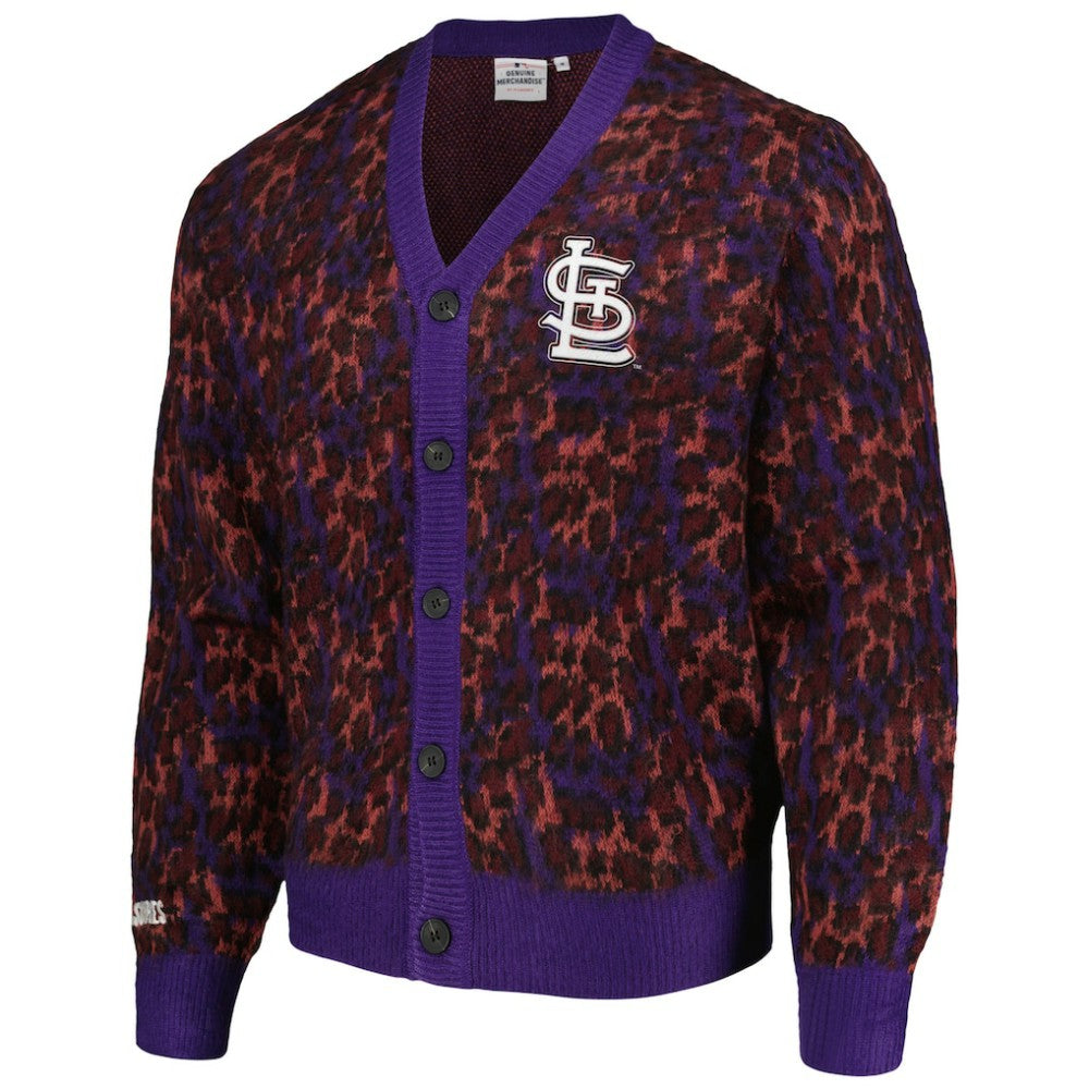 St. Louis Cardinals PLEASURES Cheetah Cardigan Button-Up Sweater - Purple