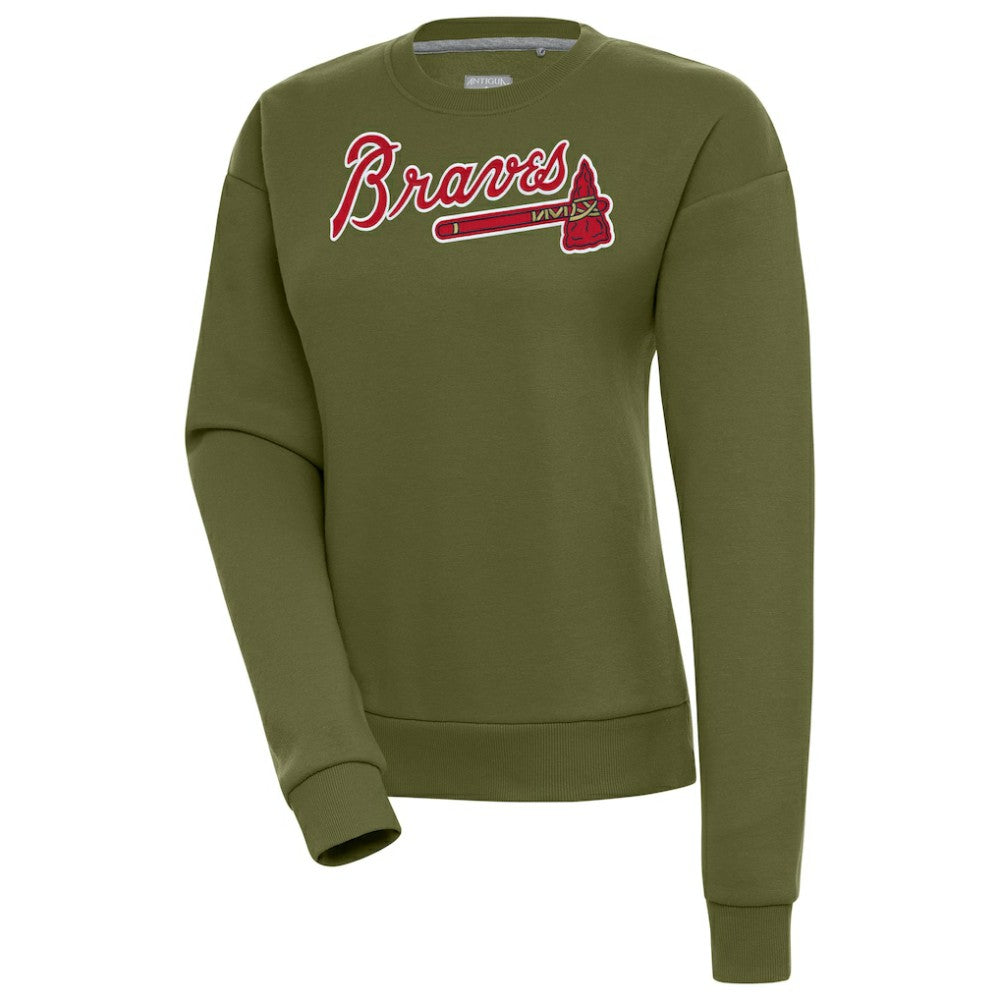 Atlanta Braves Antigua Women's Victory Pullover Sweatshirt - Olive Pullover