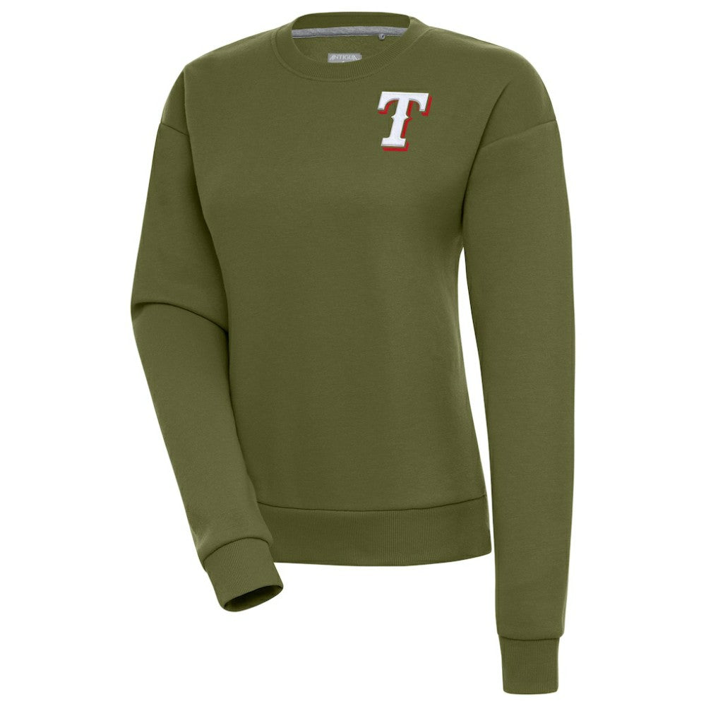 Texas Rangers Antigua Women's Victory Pullover Sweatshirt - Olive Pullover