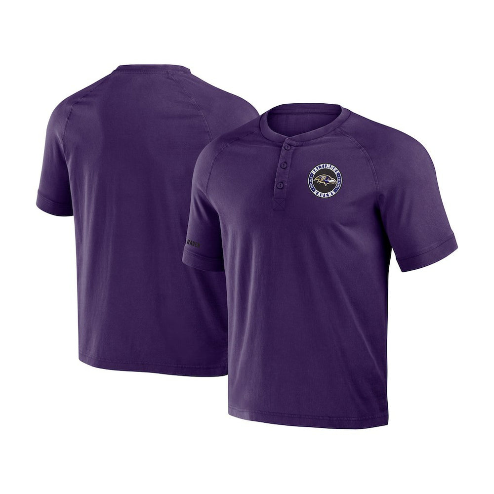 Baltimore Ravens NFL x Darius Rucker Collection Washed Raglan Henley T-Shirt - Purple T-shirts