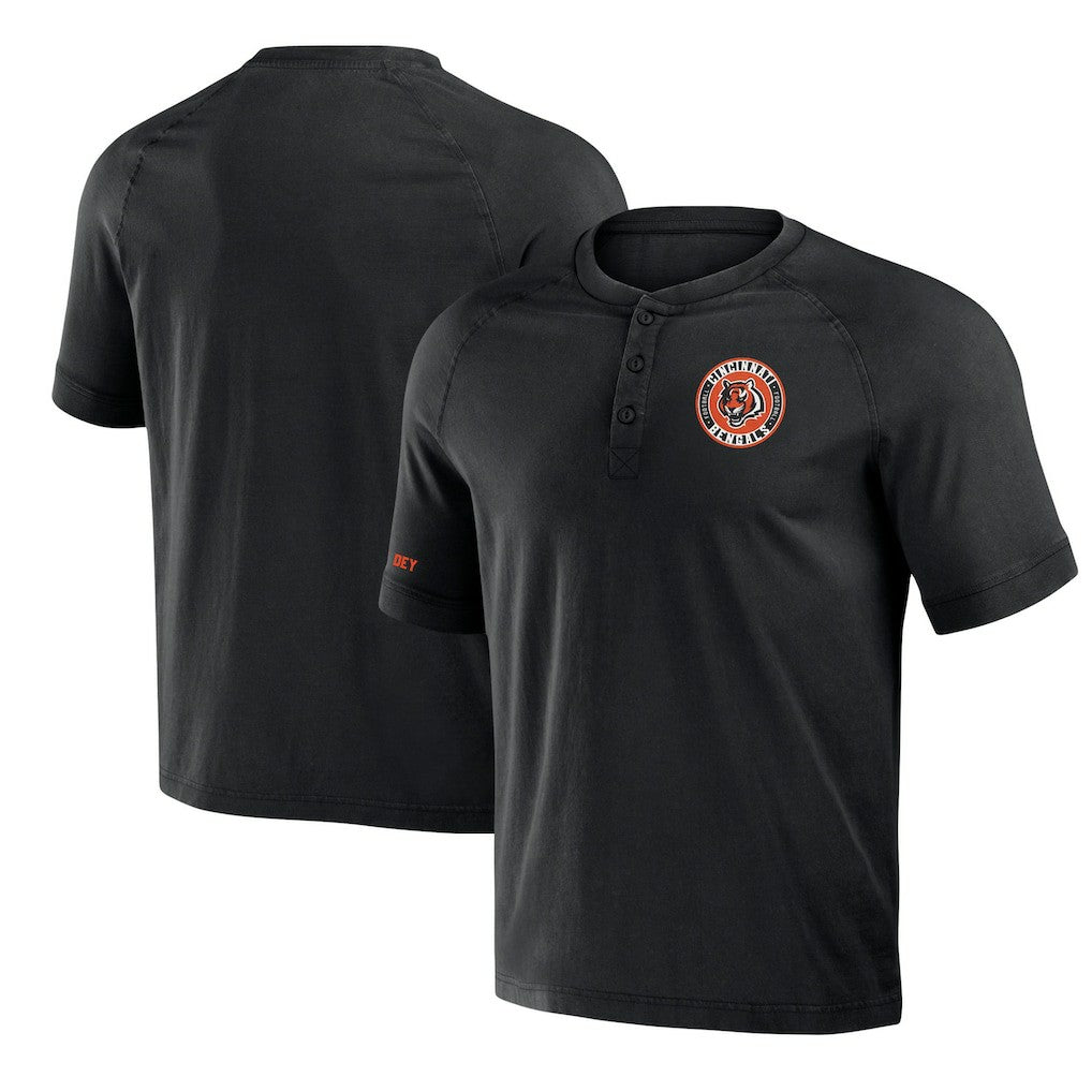 Cincinnati Bengals NFL x Darius Rucker Collection Washed Raglan Henley T-Shirt - Black T-shirts