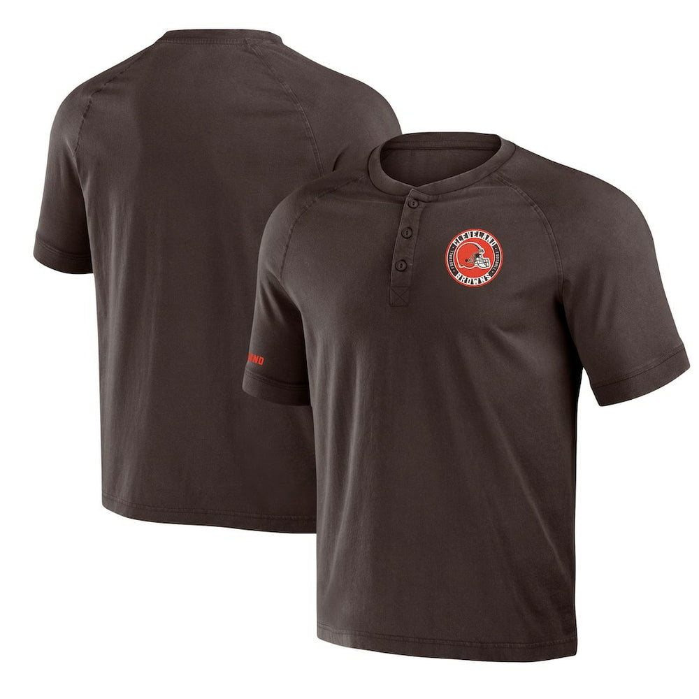 Cleveland Browns NFL x Darius Rucker Collection Washed Raglan Henley T-Shirt - Brown T-shirts