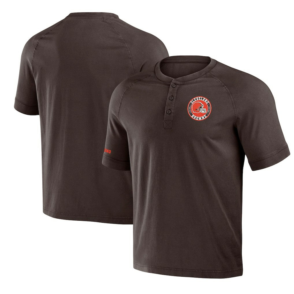 Cleveland Browns NFL x Darius Rucker Collection Washed Raglan Henley T-Shirt - Brown T-shirts