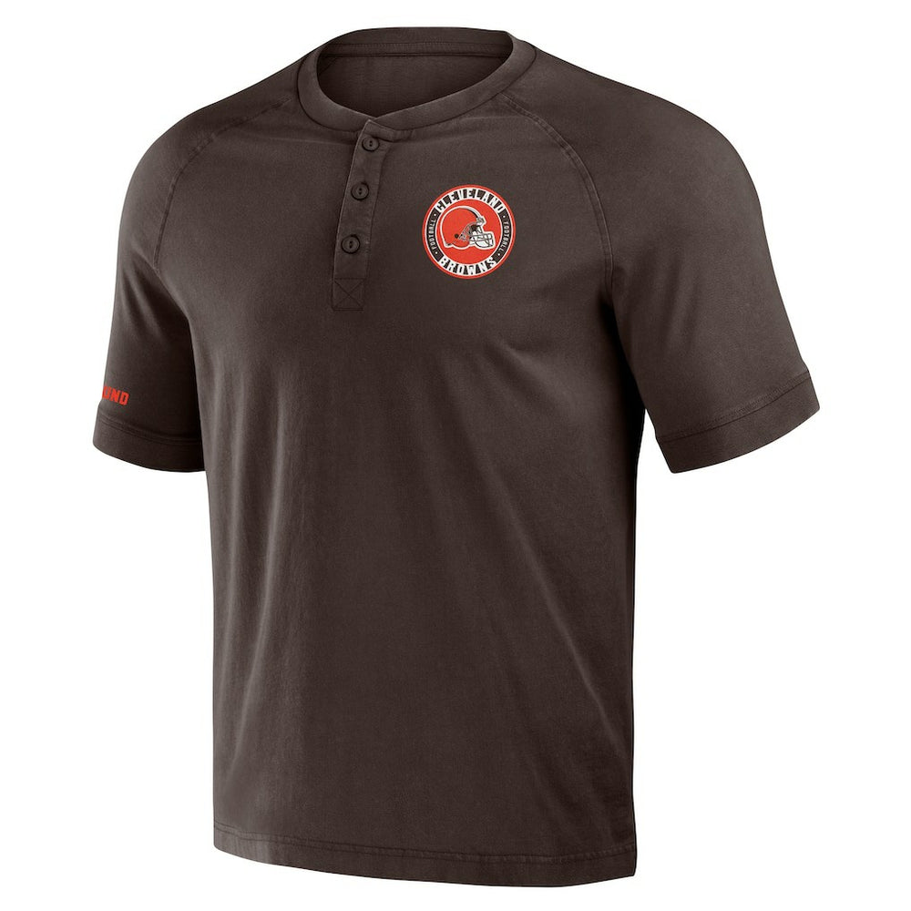 Cleveland Browns NFL x Darius Rucker Collection Washed Raglan Henley T-Shirt - Brown T-shirts