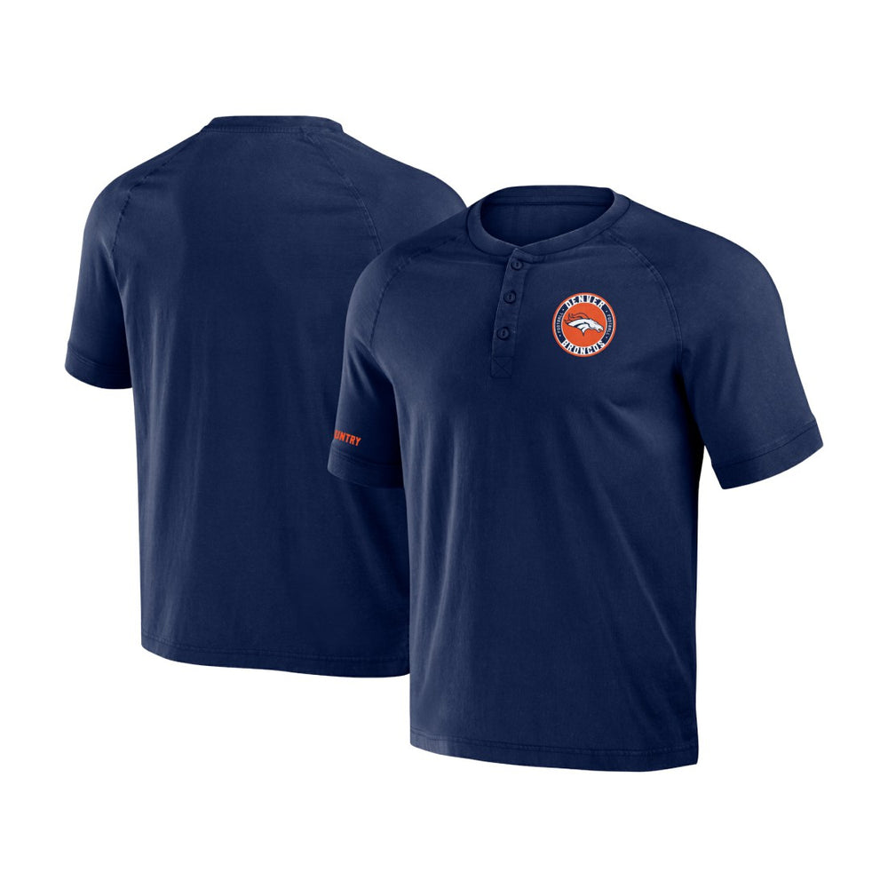 Denver Broncos NFL x Darius Rucker Collection Washed Raglan Henley T-Shirt - Navy T-shirts