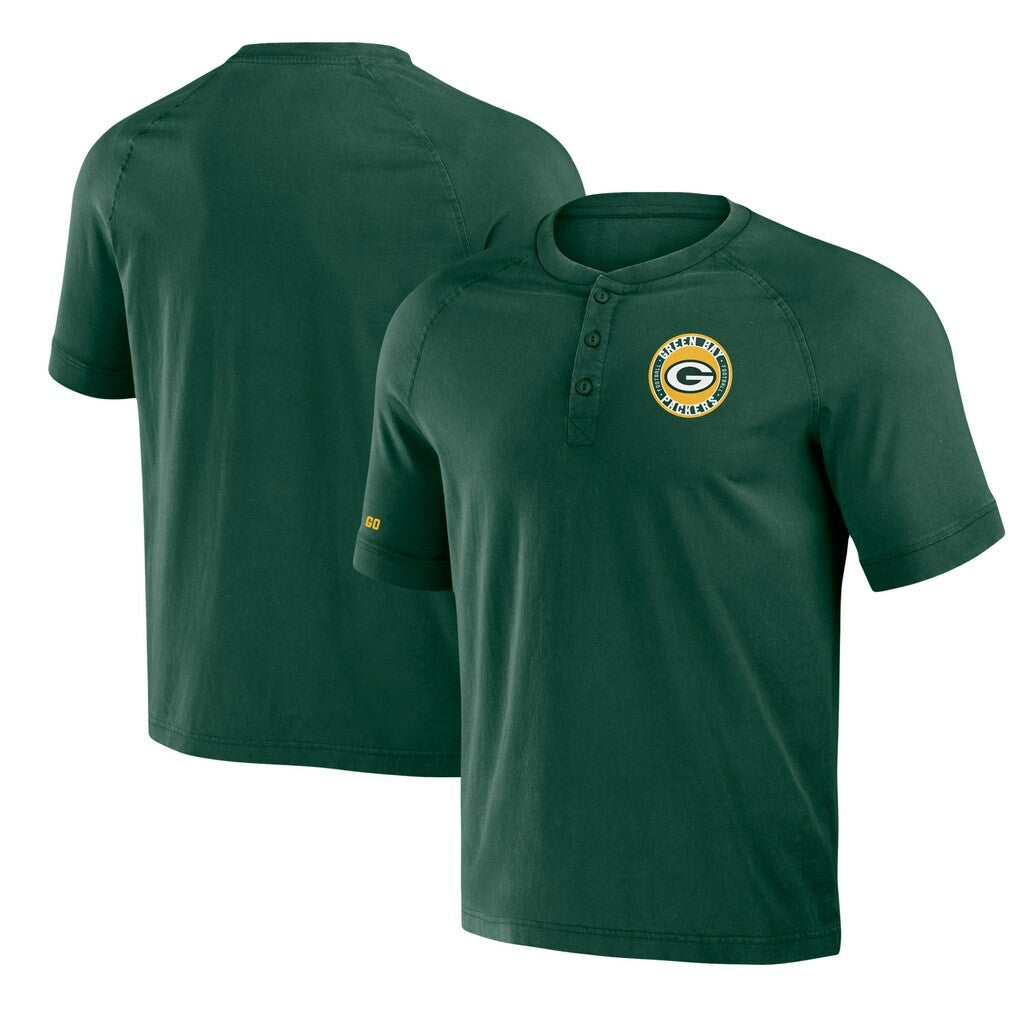 Green Bay Packers NFL x Darius Rucker Collection Washed Raglan Henley T-Shirt - Green T-shirts