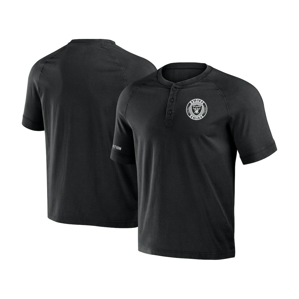 Las Vegas Raiders NFL x Darius Rucker Collection Washed Raglan Henley T-Shirt - Black T-shirts