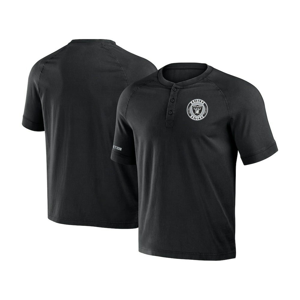 Las Vegas Raiders NFL x Darius Rucker Collection Washed Raglan Henley T-Shirt - Black T-shirts