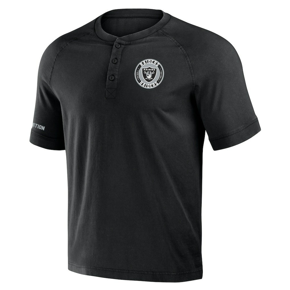 Las Vegas Raiders NFL x Darius Rucker Collection Washed Raglan Henley T-Shirt - Black T-shirts