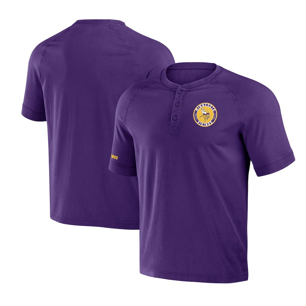 Minnesota Vikings NFL x Darius Rucker Collection Washed Raglan Henley T-Shirt - Purple T-shirts