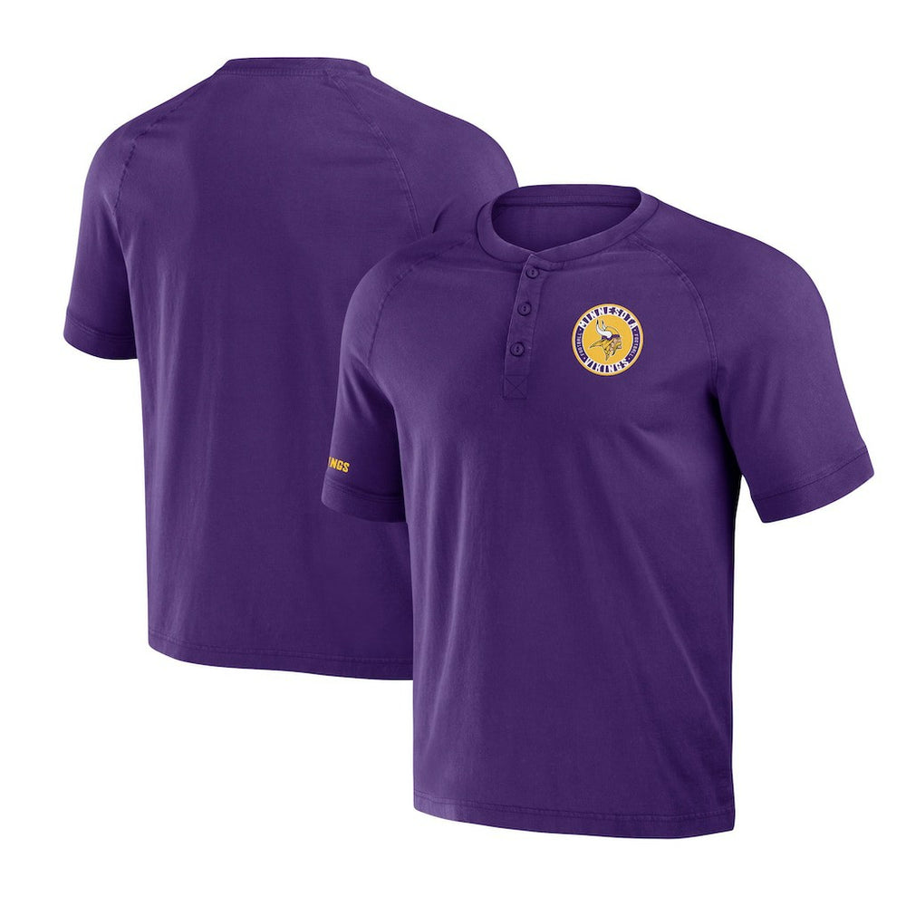 Minnesota Vikings NFL x Darius Rucker Collection Washed Raglan Henley T-Shirt - Purple T-shirts