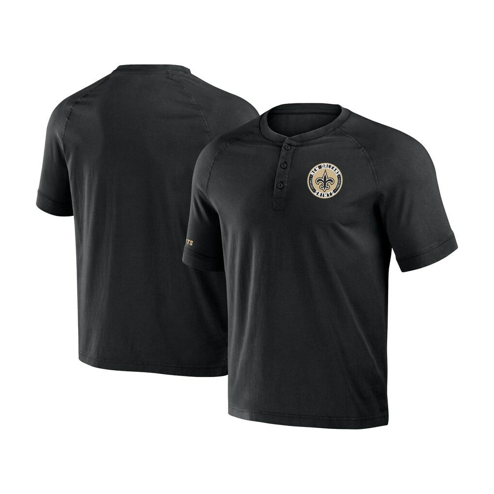 New Orleans Saints NFL x Darius Rucker Collection Washed Raglan Henley T-Shirt - Black T-shirts