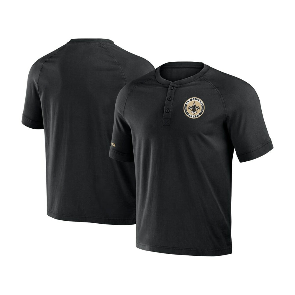 New Orleans Saints NFL x Darius Rucker Collection Washed Raglan Henley T-Shirt - Black T-shirts