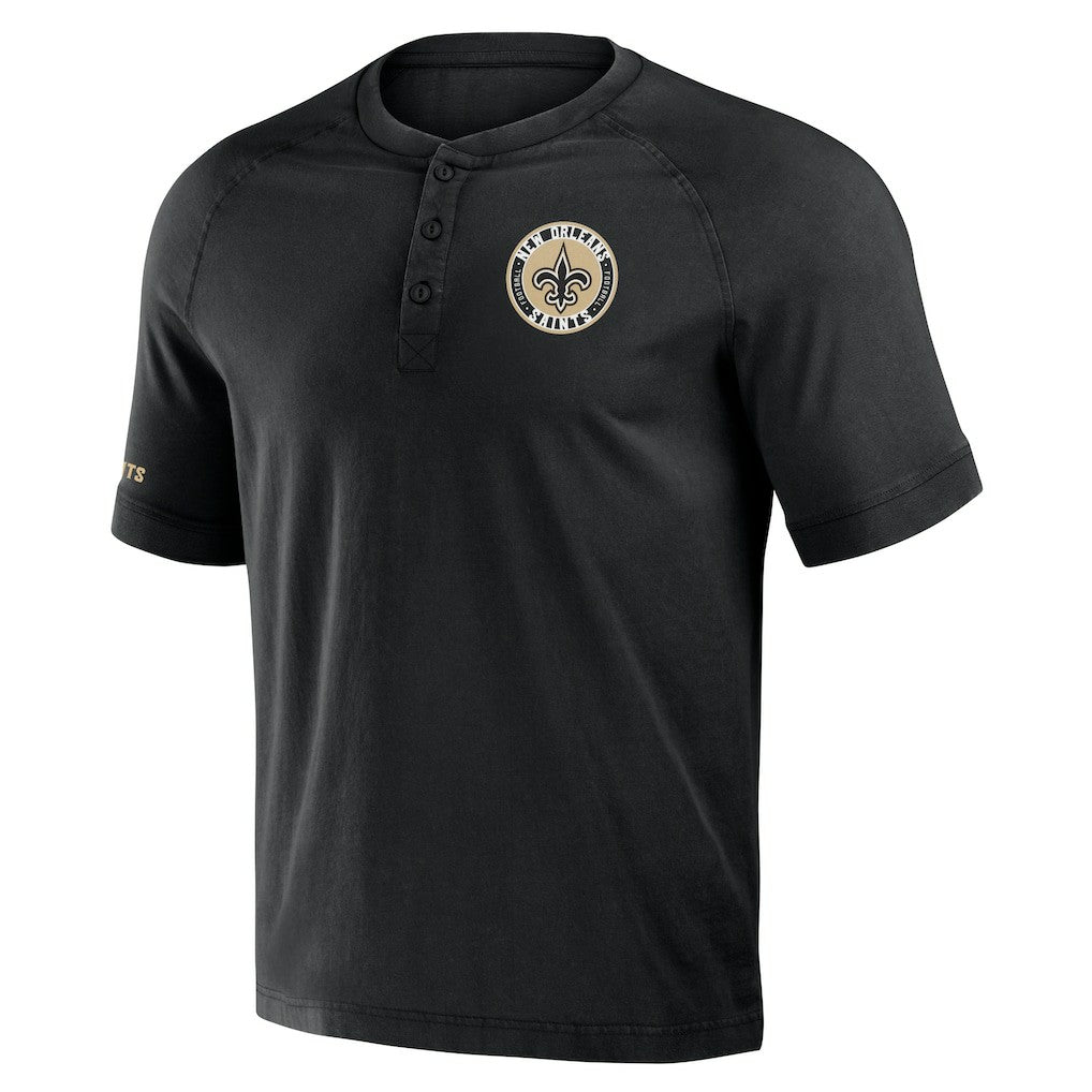New Orleans Saints NFL x Darius Rucker Collection Washed Raglan Henley T-Shirt - Black T-shirts
