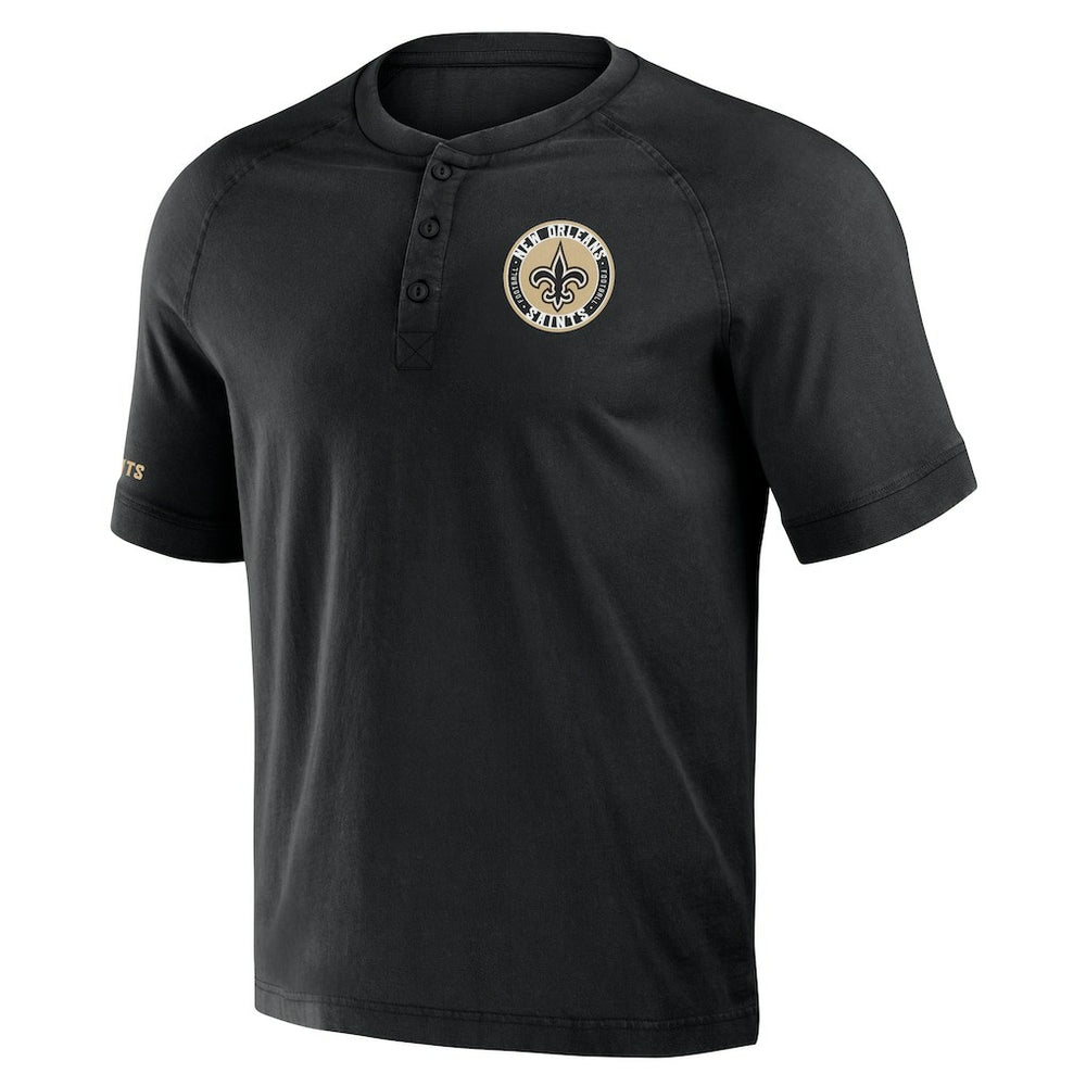 New Orleans Saints NFL x Darius Rucker Collection Washed Raglan Henley T-Shirt - Black T-shirts