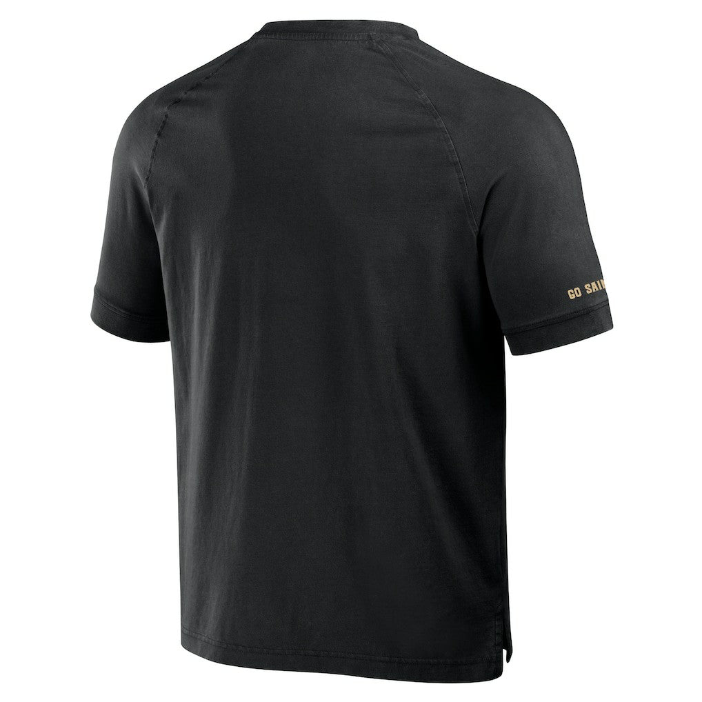 New Orleans Saints NFL x Darius Rucker Collection Washed Raglan Henley T-Shirt - Black T-shirts