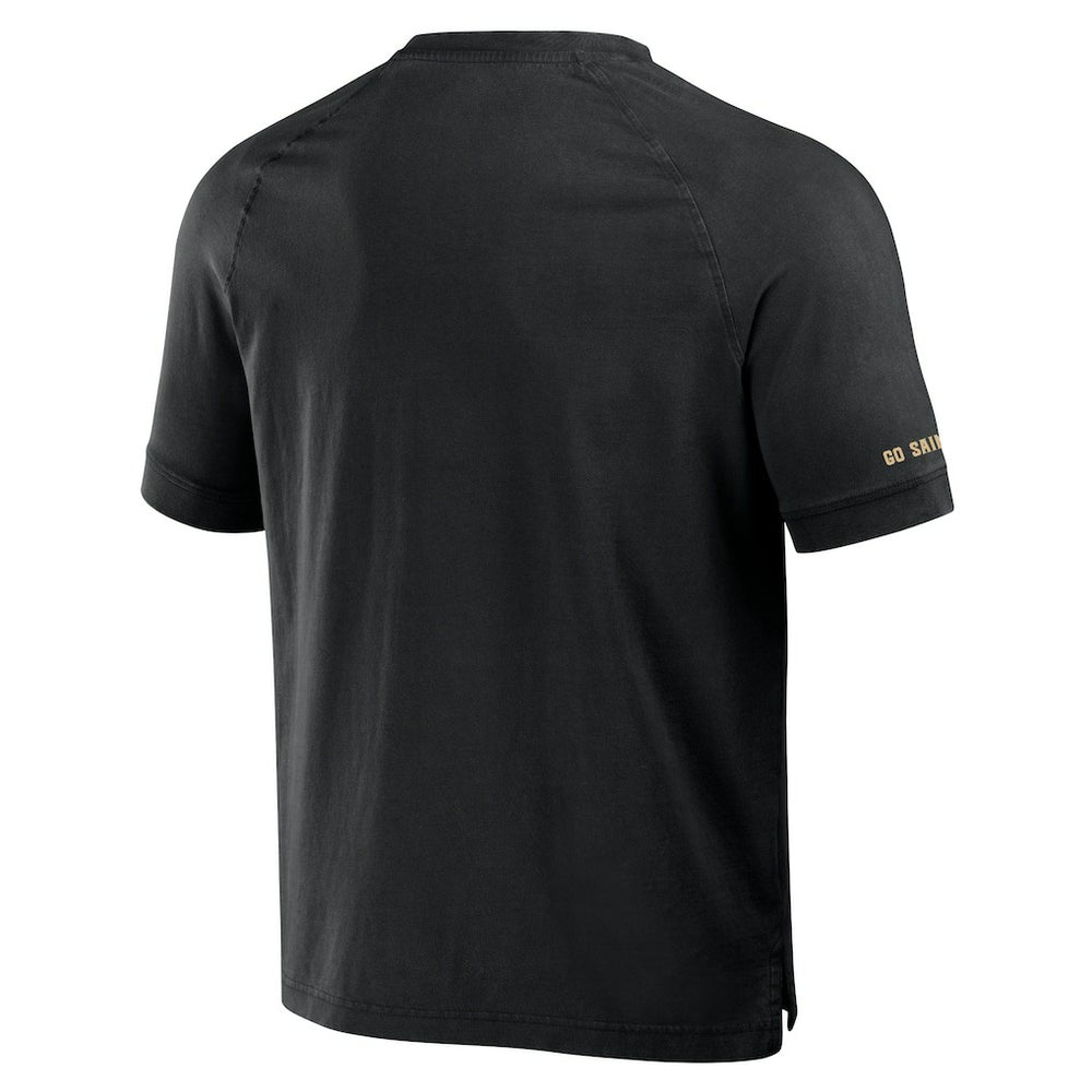 New Orleans Saints NFL x Darius Rucker Collection Washed Raglan Henley T-Shirt - Black T-shirts