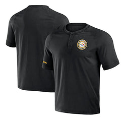 Pittsburgh Steelers NFL x Darius Rucker Collection Washed Raglan Henley T-Shirt - Black T-shirts