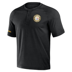 Pittsburgh Steelers NFL x Darius Rucker Collection Washed Raglan Henley T-Shirt - Black T-shirts