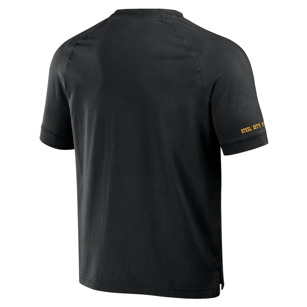 Pittsburgh Steelers NFL x Darius Rucker Collection Washed Raglan Henley T-Shirt - Black T-shirts