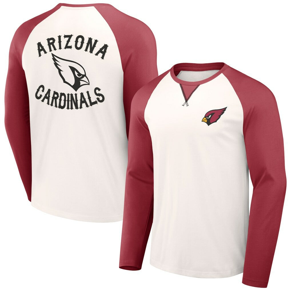 Arizona Cardinals NFL x Darius Rucker Collection Long Sleeve Raglan T-Shirt - Cream/Cardinal T-shirts