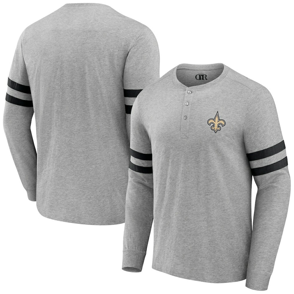 New Orleans Saints NFL x Darius Rucker Collection Henley Long Sleeve T-Shirt - Heather Gray T-shirts