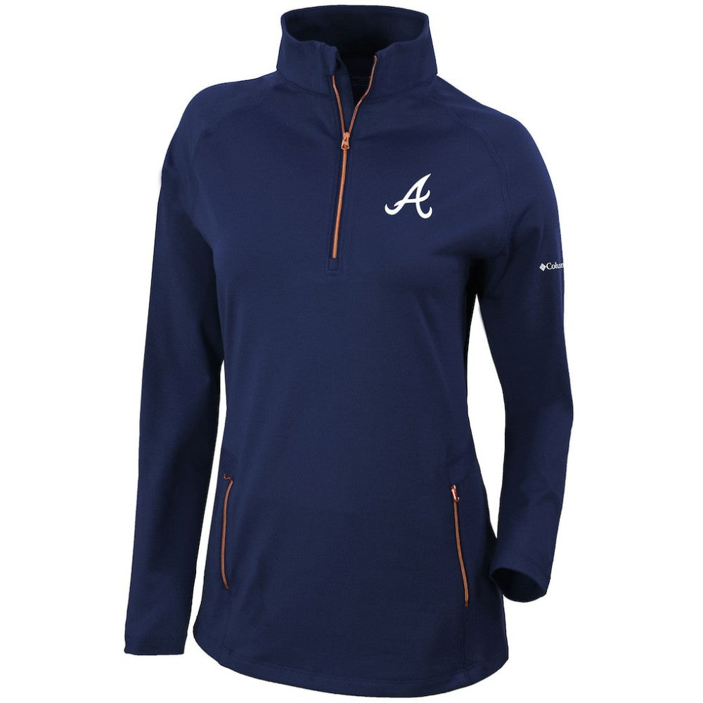 Atlanta Braves Columbia Women's Omni-Wick Outward Nine Quarter-Zip Pullover Top - Navy Pullover