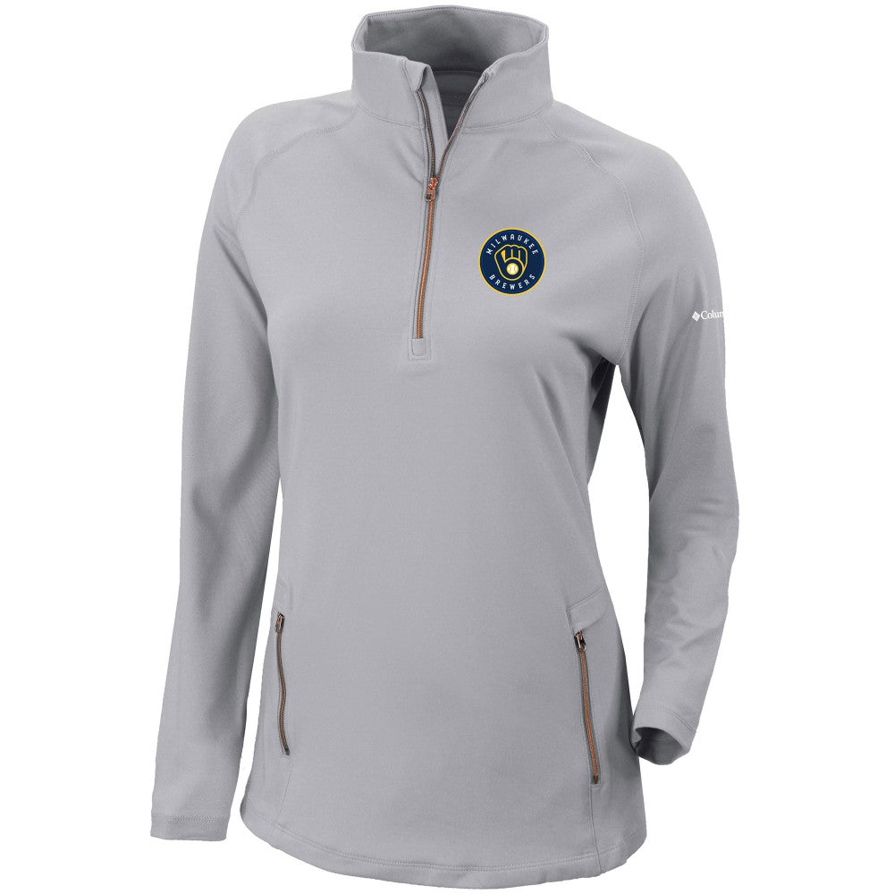 Milwaukee Brewers Columbia Women's Omni-Wick Outward Nine Quarter-Zip Pullover Top - Gray Pullover