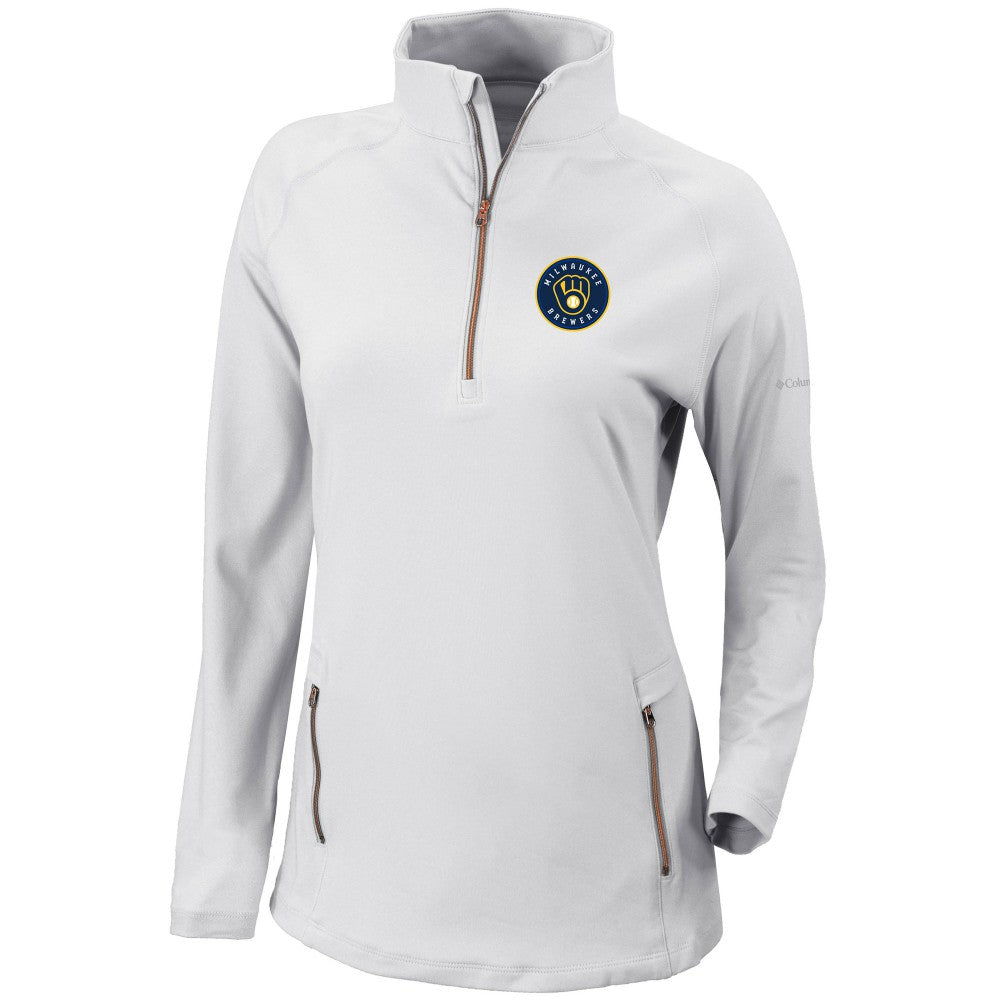 Milwaukee Brewers Columbia Women's Omni-Wick Outward Nine Quarter-Zip Pullover Top - White Pullover