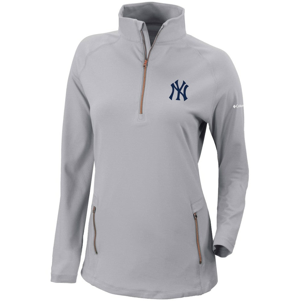 New York Yankees Columbia Women's Omni-Wick Outward Nine Quarter-Zip Pullover Top - Gray Pullover