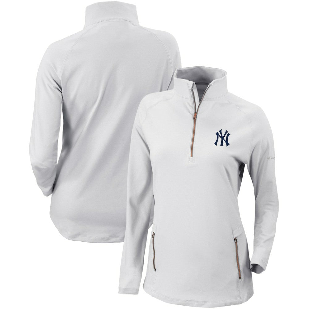 New York Yankees Columbia Women's Omni-Wick Outward Nine Quarter-Zip Pullover Top - White Pullover