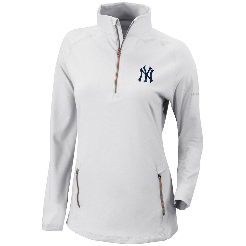 New York Yankees Columbia Women's Omni-Wick Outward Nine Quarter-Zip Pullover Top - White Pullover