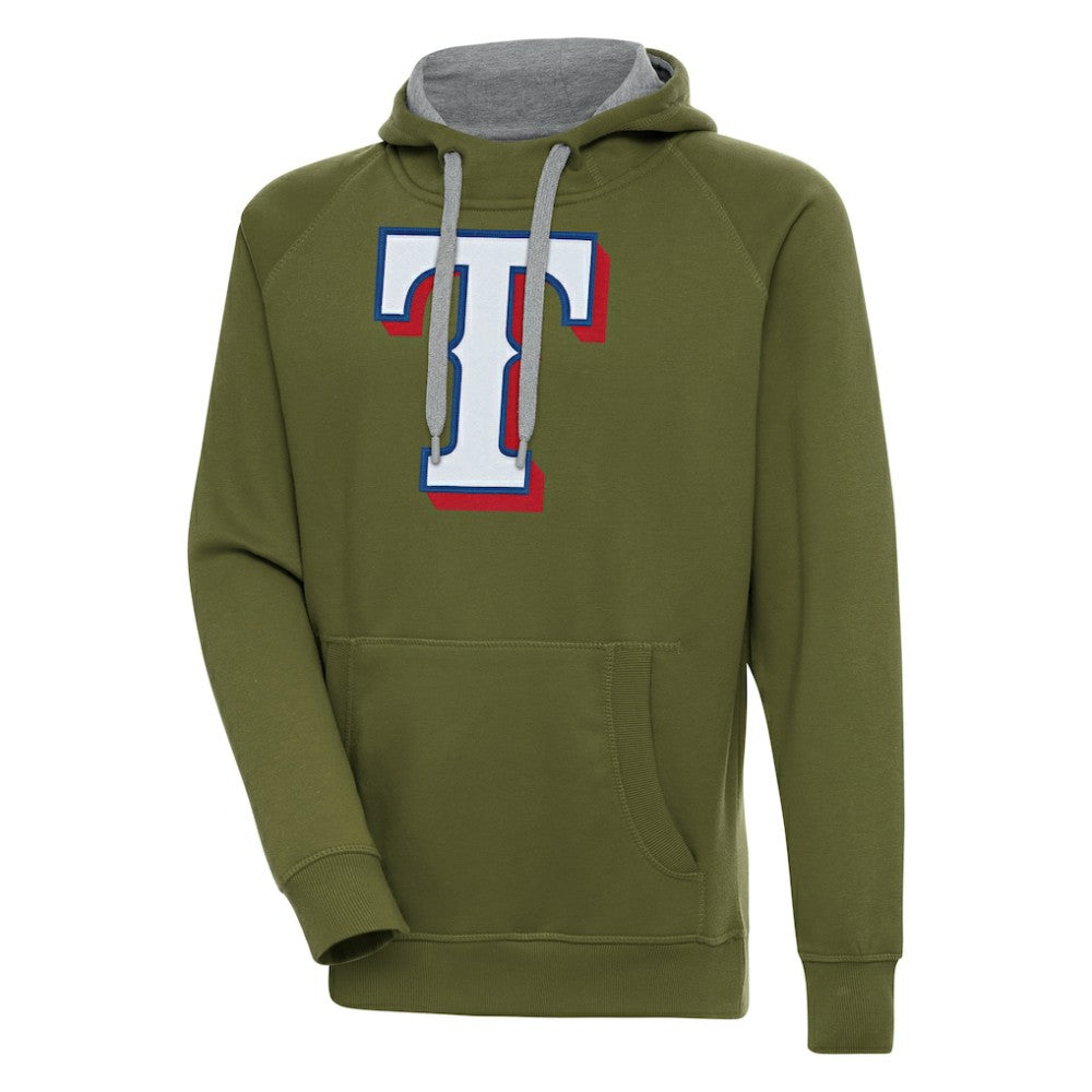 Texas Rangers Antigua Victory Pullover Hoodie - Olive Hoodies