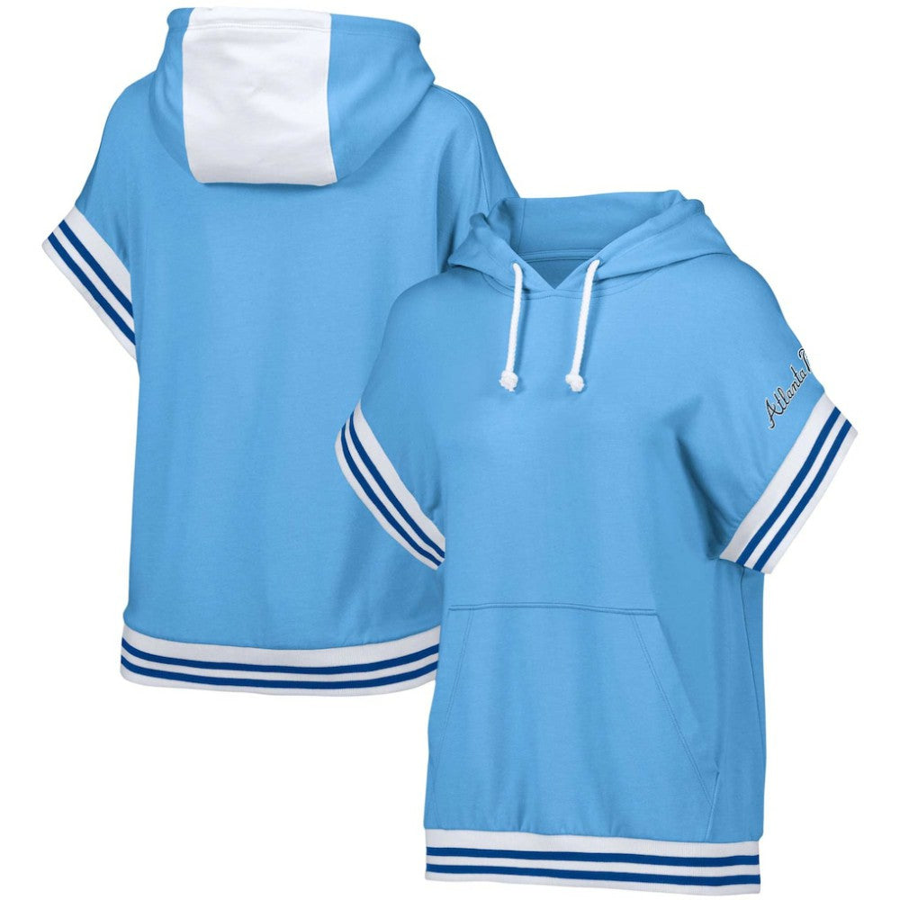 Atlanta Braves Lusso Women's Mabel Tri-Blend Short Sleeve Pullover Hoodie - Light Blue Hoodies