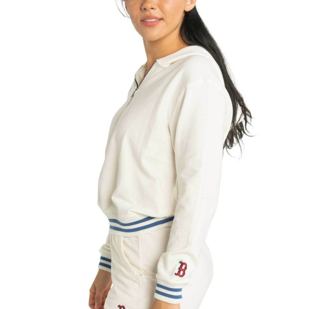 Boston Red Sox Lusso Women's Magnolia Tri-Blend Quarter-Zip Hoodie - White Hoodies