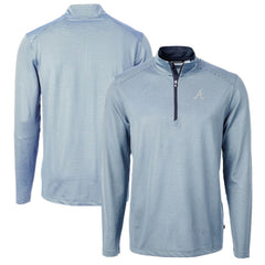 Atlanta Braves Cutter & Buck Virtue Eco Pique Micro Stripe Recycled Quarter-Zip Pullover Top - Light Blue/Navy Pullover