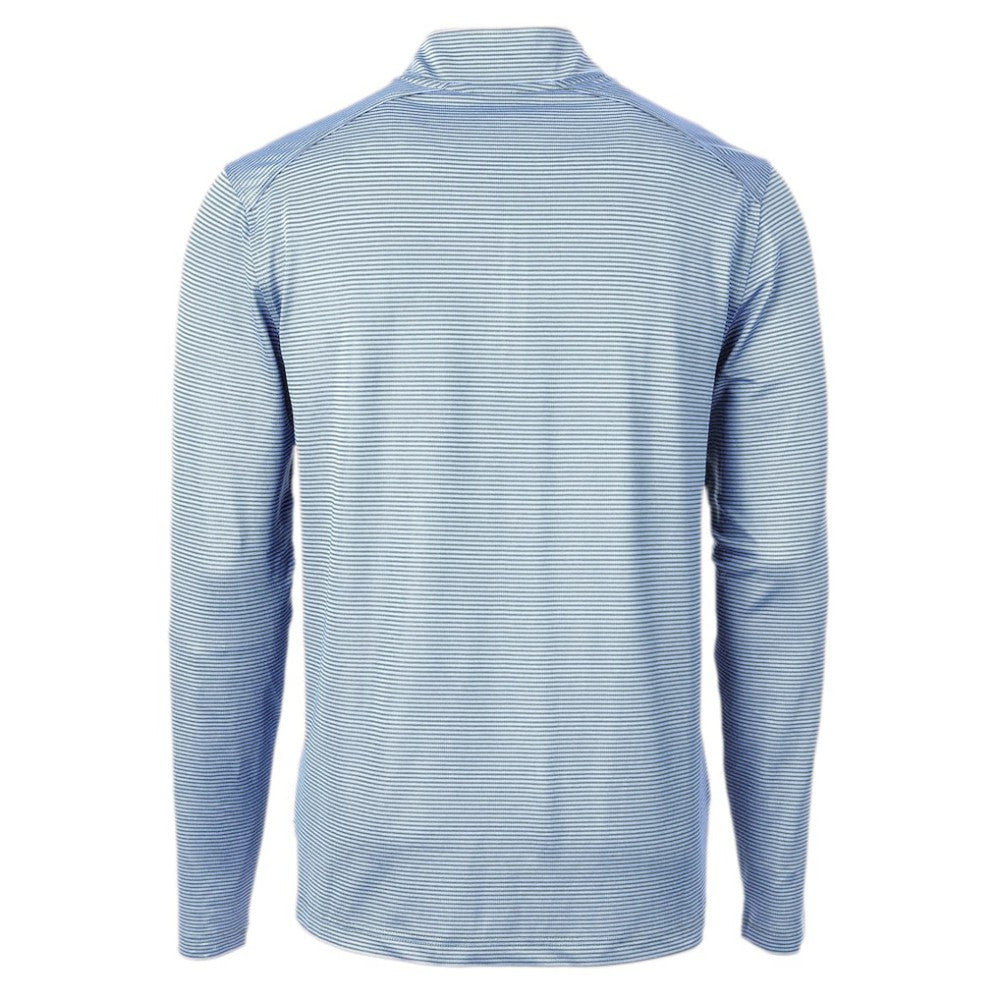 Atlanta Braves Cutter & Buck Virtue Eco Pique Micro Stripe Recycled Quarter-Zip Pullover Top - Light Blue/Navy Pullover