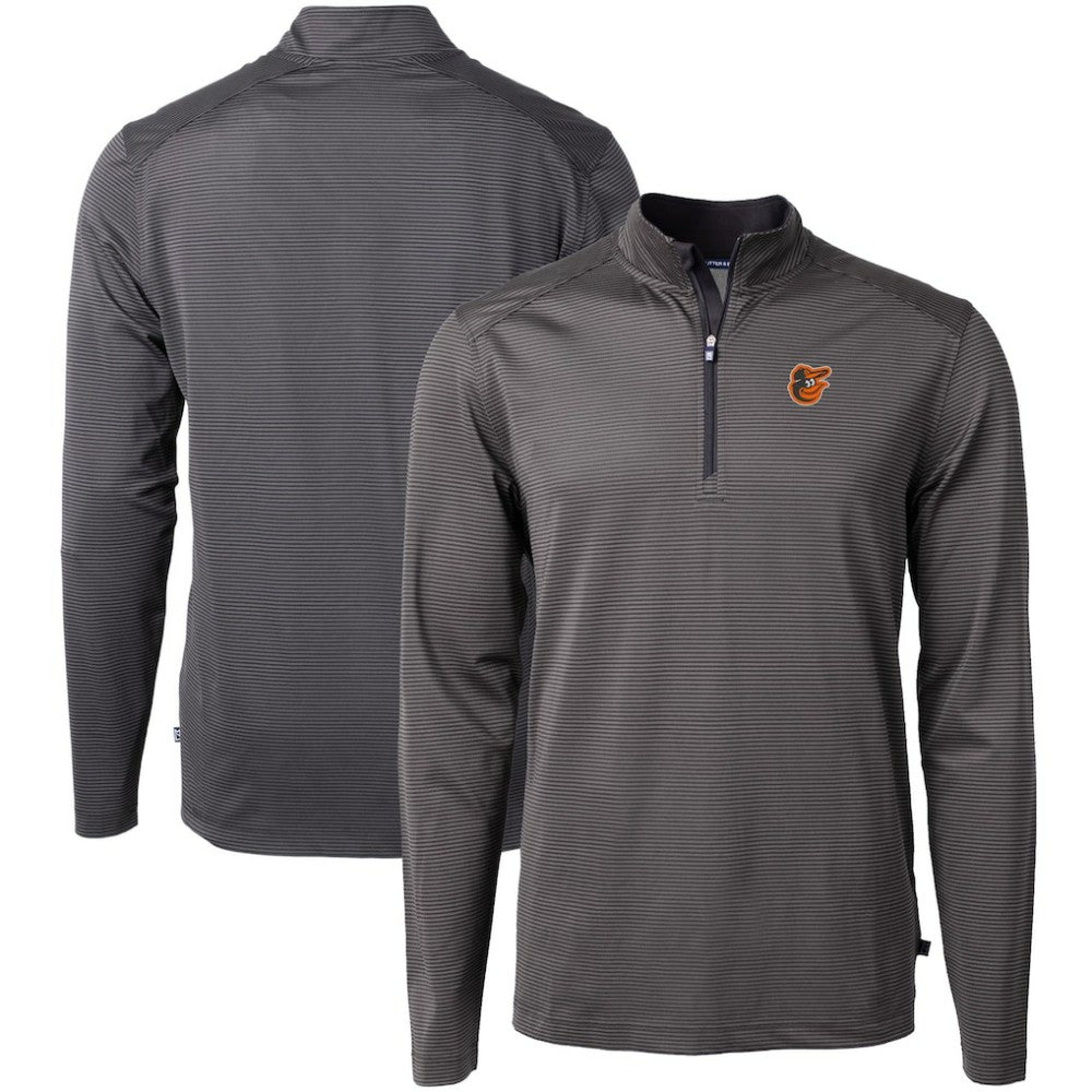 Baltimore Orioles Cutter & Buck Virtue Eco Pique Micro Stripe Recycled Quarter-Zip Pullover Top - Black/Gray Pullover