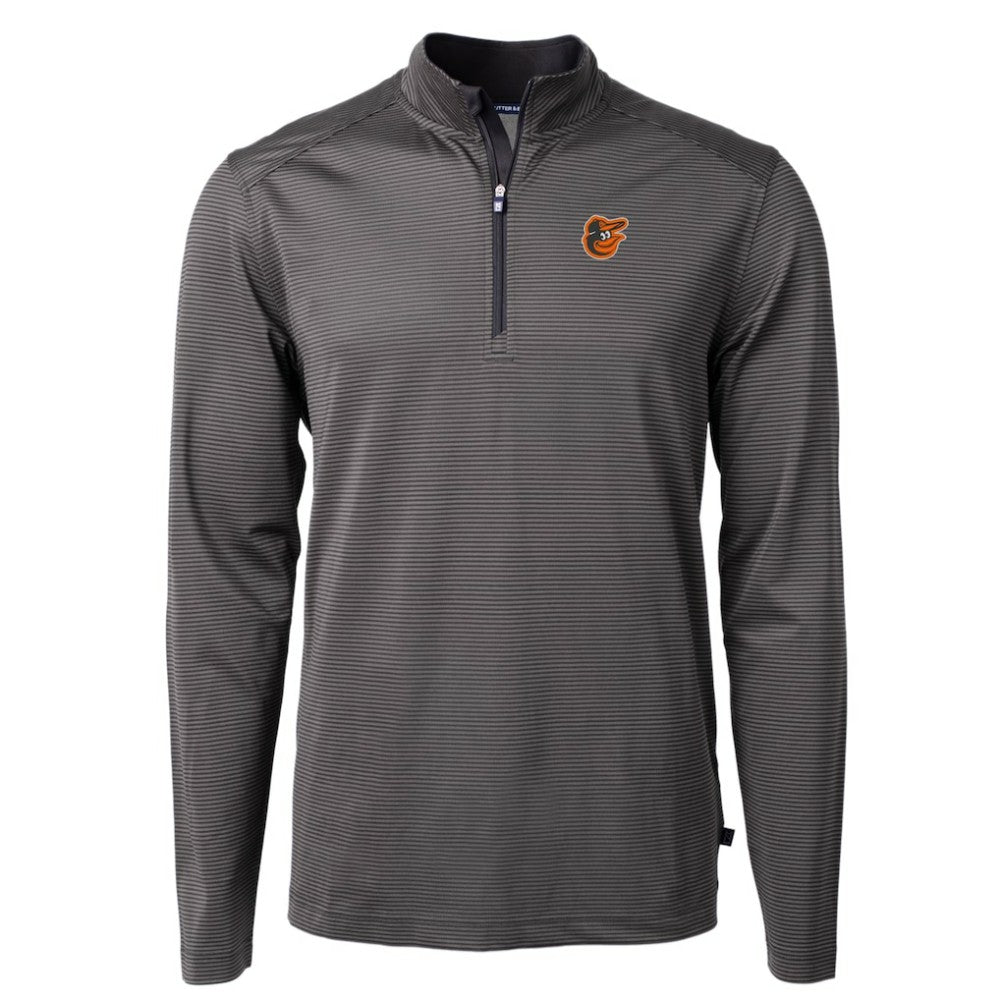 Baltimore Orioles Cutter & Buck Virtue Eco Pique Micro Stripe Recycled Quarter-Zip Pullover Top - Black/Gray Pullover