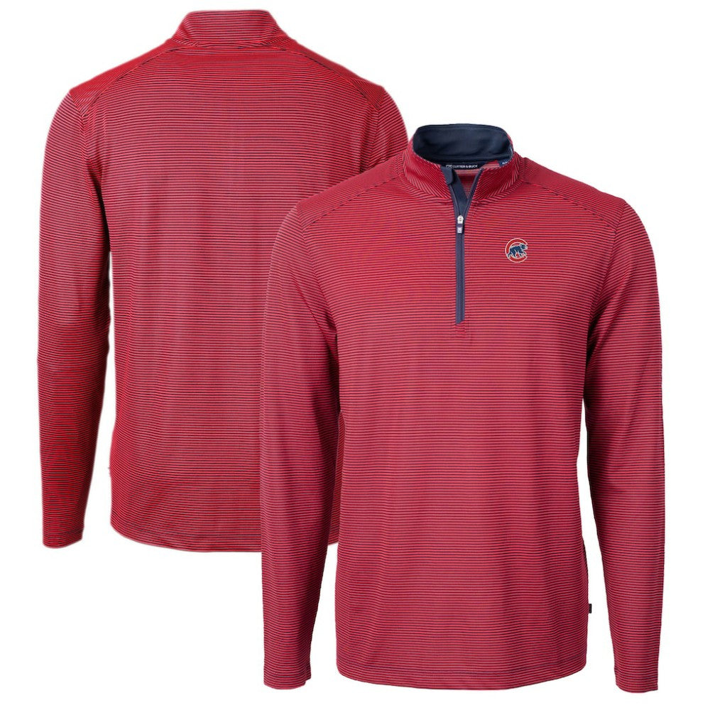 Chicago Cubs Cutter & Buck Virtue Eco Pique Micro Stripe Recycled Quarter-Zip Pullover Top - Red/Navy Pullover