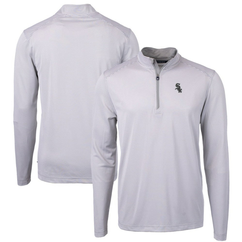 Chicago White Sox Cutter & Buck Virtue Eco Pique Micro Stripe Recycled Quarter-Zip Pullover Top - Gray/White Pullover