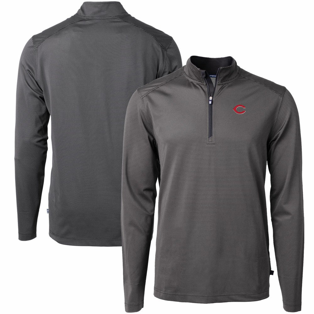 Cincinnati Reds Cutter & Buck Virtue Eco Pique Micro Stripe Recycled Quarter-Zip Pullover Top - Black/Gray Pullover