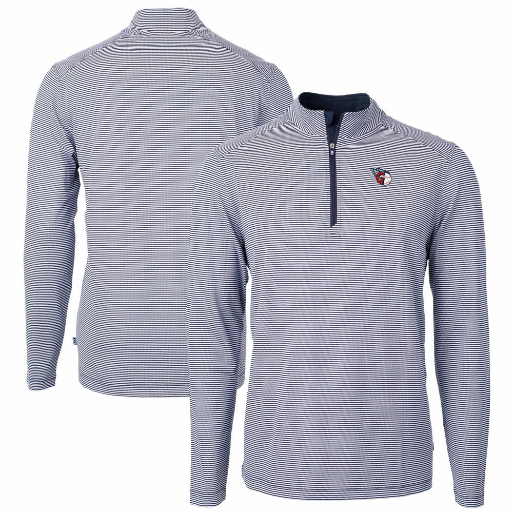 Cleveland Guardians Cutter & Buck Virtue Eco Pique Micro Stripe Recycled Quarter-Zip Pullover Top - Navy/White Pullover