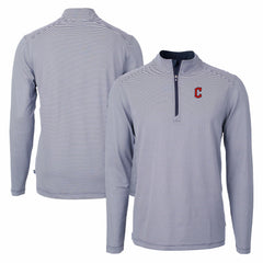 Cleveland Guardians Cutter & Buck Virtue Eco Pique Micro Stripe Recycled Quarter-Zip Pullover Top - Navy/White Pullover