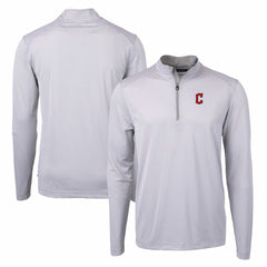 Cleveland Guardians Cutter & Buck Virtue Eco Pique Micro Stripe Recycled Quarter-Zip Pullover Top - Gray/White Pullover