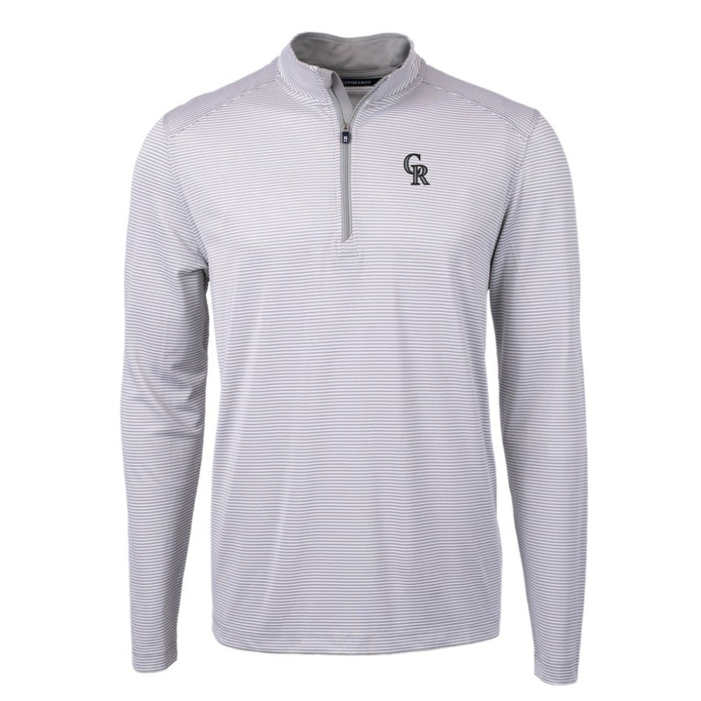 Colorado Rockies Cutter & Buck Virtue Eco Pique Micro Stripe Recycled Quarter-Zip Pullover Top - Gray/White Pullover
