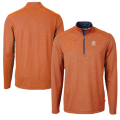 Detroit Tigers Cutter & Buck Virtue Eco Pique Micro Stripe Recycled Quarter-Zip Pullover Top - Orange/Navy Pullover